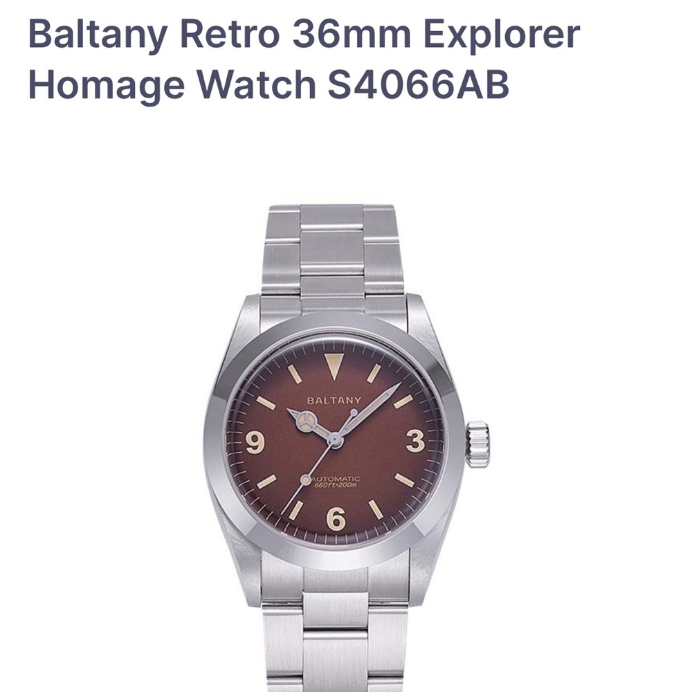 Retro 36mm Explorer Homage Watch - Brown Dial